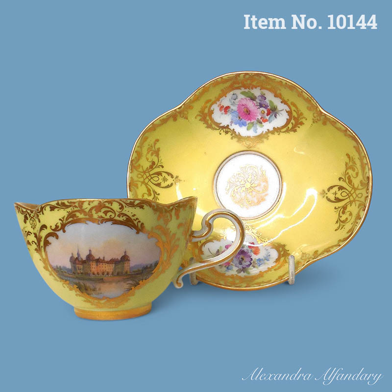 Item No. 10144: A Beautiful Yellow Quatrefoil Meissen Porcelain Cup and Saucer, ca. 1870-1880