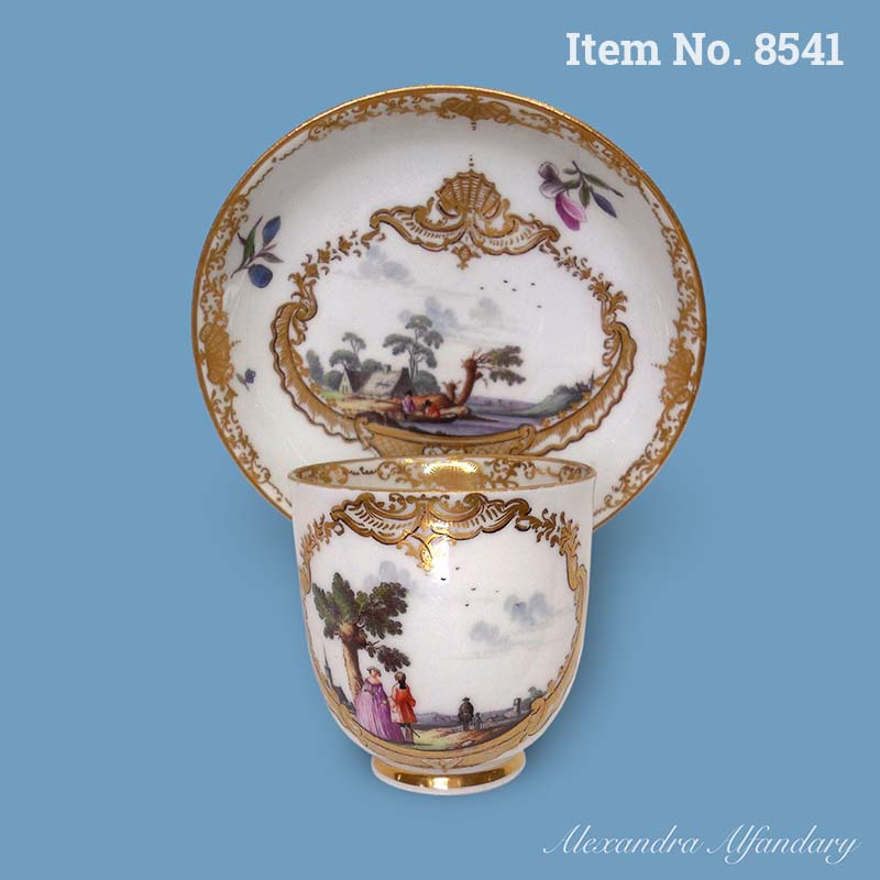Item No. 8541: A Rare 18th Century Meissen Porcelain Cup And Saucer With Painted Scenes, ca. 1760