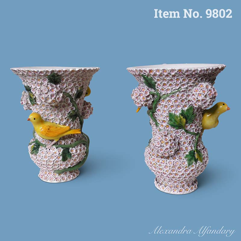 Item No. 9802: A Pair of Decorative Meissen Porcelain Schneeballen Vases, ca. 1890