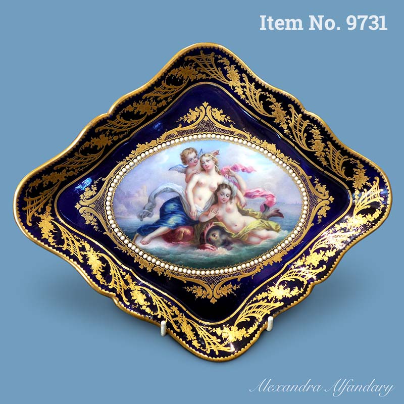 Item No. 9731: A Superbly Painted Decoratitve French Platter With Venus Arising from the Sea With Dolphins, French Porcelain, ca. 1880