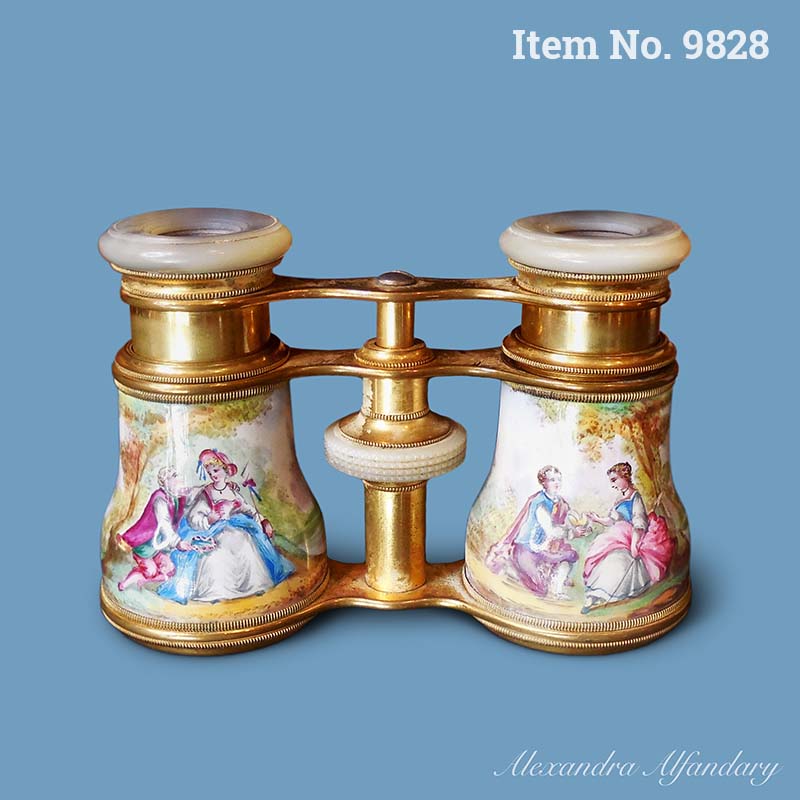 Item No. 9828: A Pair of Good Enamel and Gilt Brass Opera Glasses, ca. 1880-1890